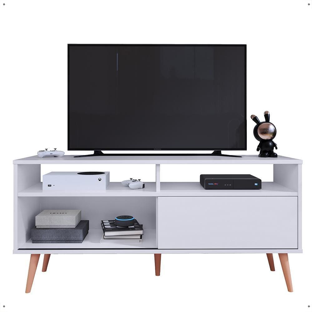 Rack Bancada Home Samba Estante Tv 55 Polegadas Nicho Organizador Porta Correr Sala Quarto Pequeno Retrô - Branco - RPM