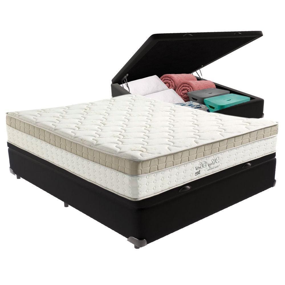 Cama Box Com Baú Bege E Colchão Casal King Best Anjos Cor:preto