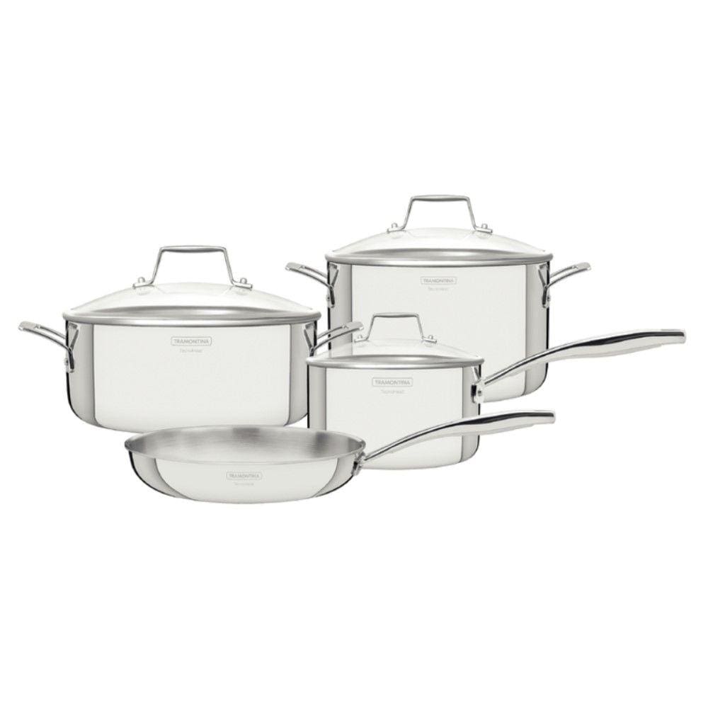Jogo de Panelas Grano 4 Peças em Aço Inox com Corpo Triplo e Tampa de Vidro Tramontina 65140/004