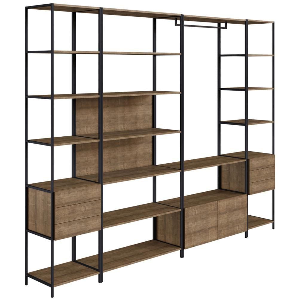 Closet 3 Estantes Industrial Steel Quadra Artesano 270 cm (largura) MDP Vermont Estrutura Aço Preto