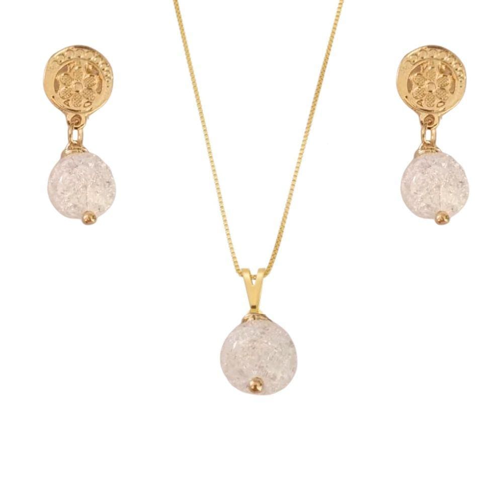 Conjunto de Cristal Branco - Banhado em Ouro 18k