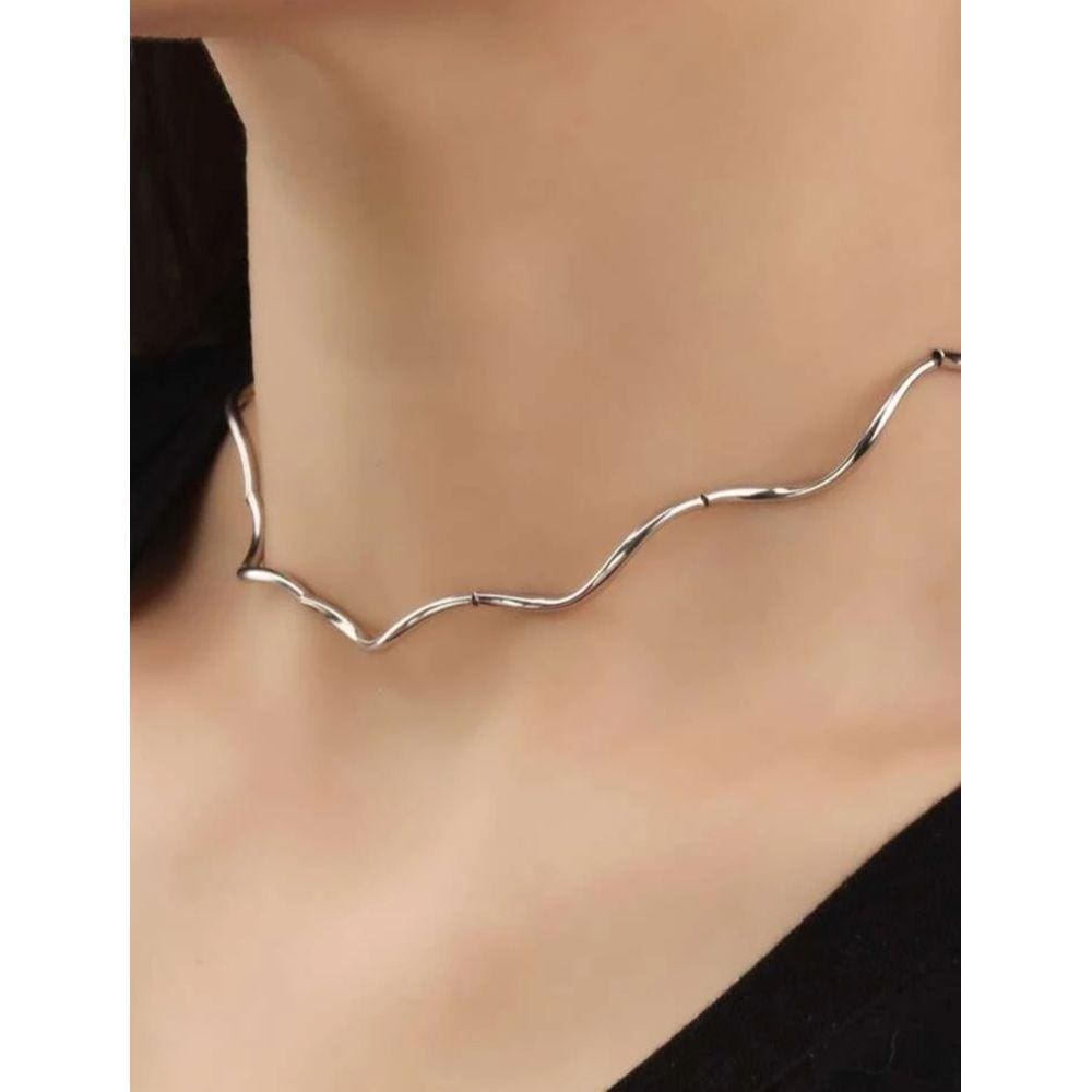 Colar Choker Gargantilha Feminino Elo Aro Rígido Andulado Liso Dourado Folheado Ouro 18k Dourado Prata Tendência