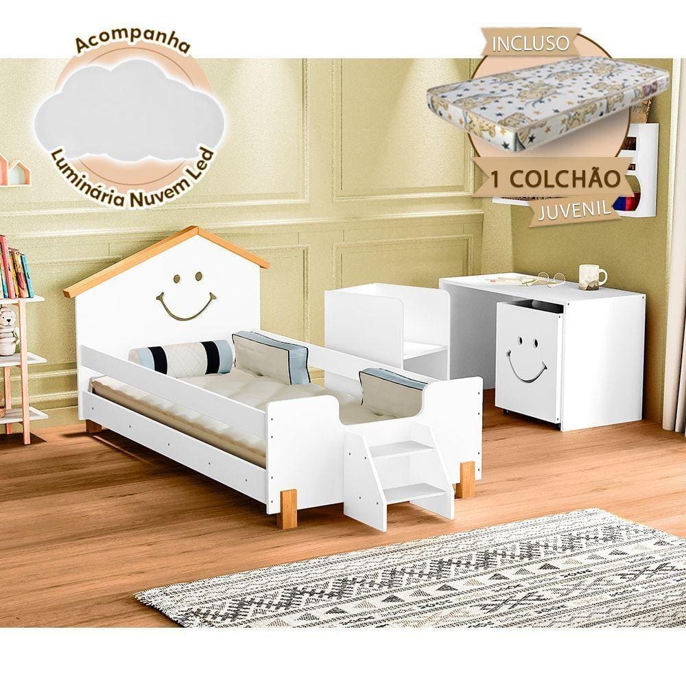 Cama Infantil C/ Colchão Alegra Branca E Amêndoa Branco