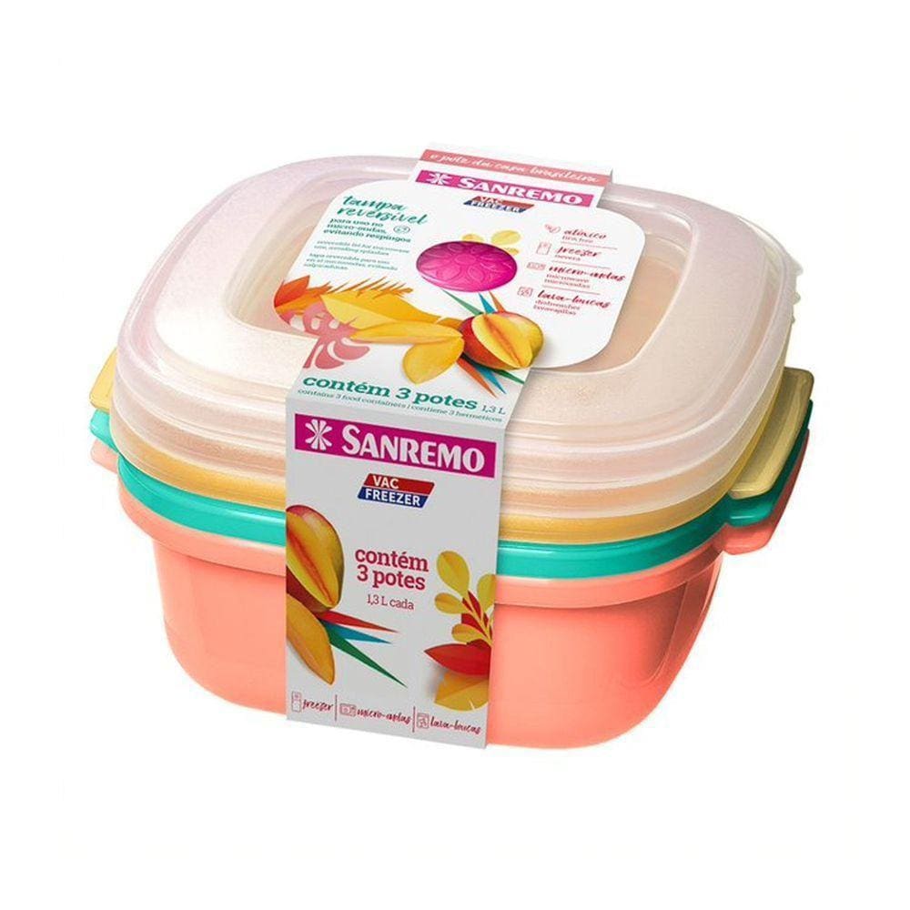 Conjunto De Potes Quadrados Vac Freezer 1300ml 3pçs - Sanremo