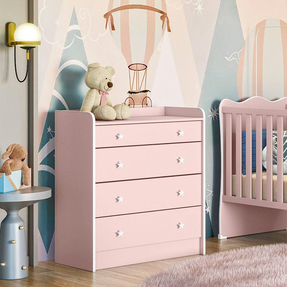 Cômoda Infantil com Trocador Doce Sonho 2523 Qmovi Rosa Acetinado