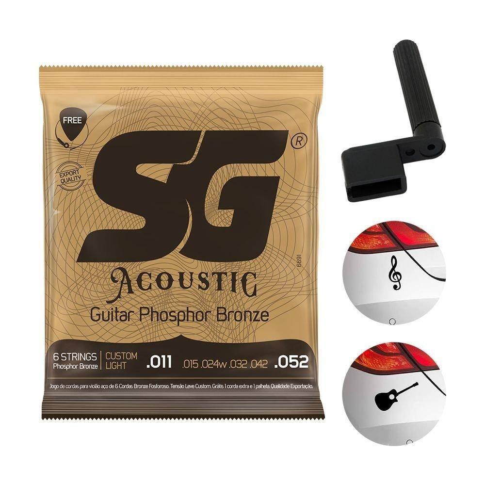 Kit Encordoamento Sg Violão Aço 011 Phosphor Bronze +