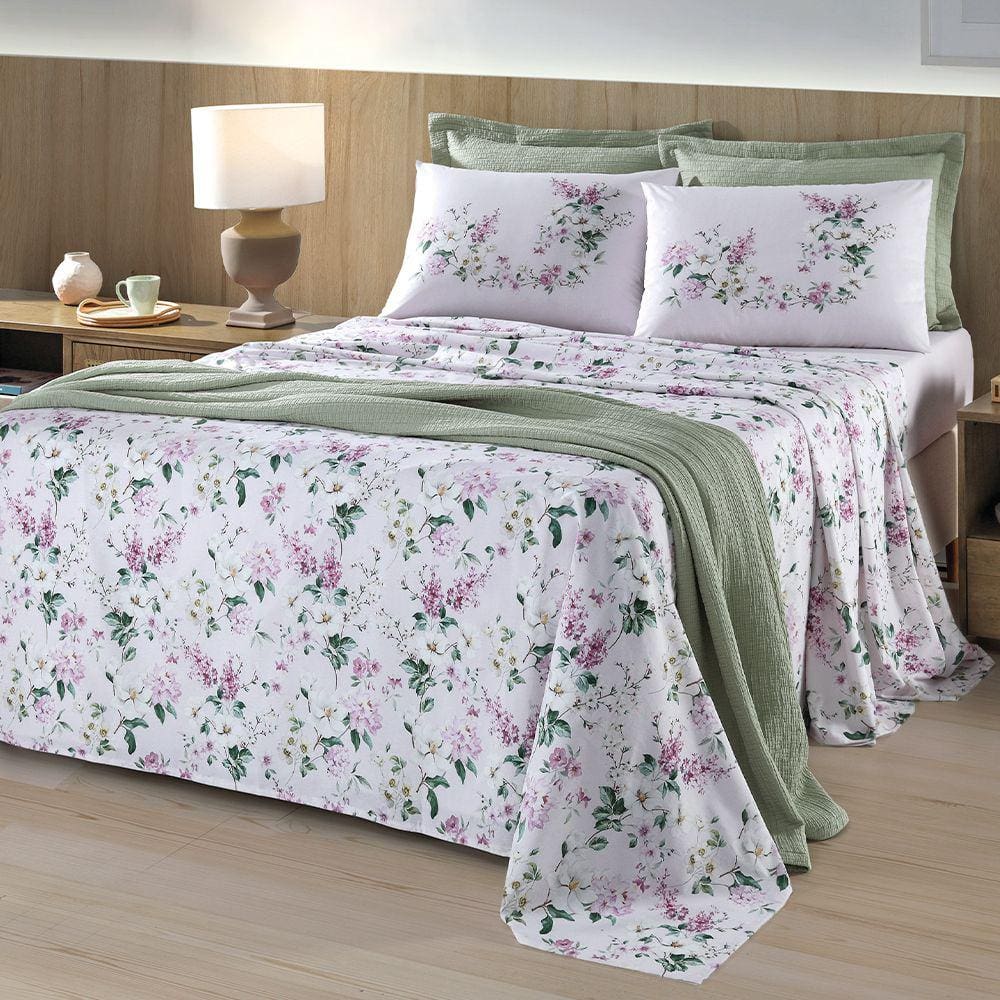 Jogo de Cama Casal 4 peças Lençol com Elástico 100% Algodão Percal 180 Fios 138x188x35cm Dohler - Emcompre