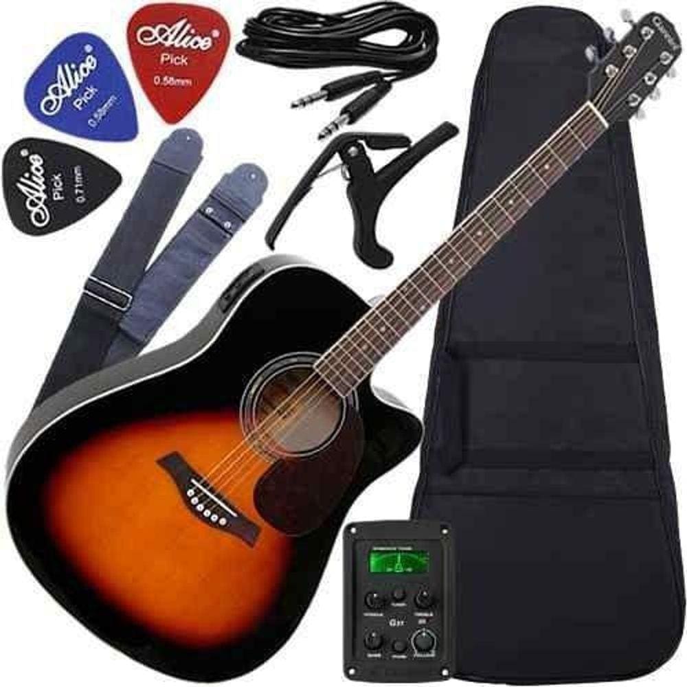 Kit Violão Giannini Folk Eletroacústico Capotraste Gf1R Sb
