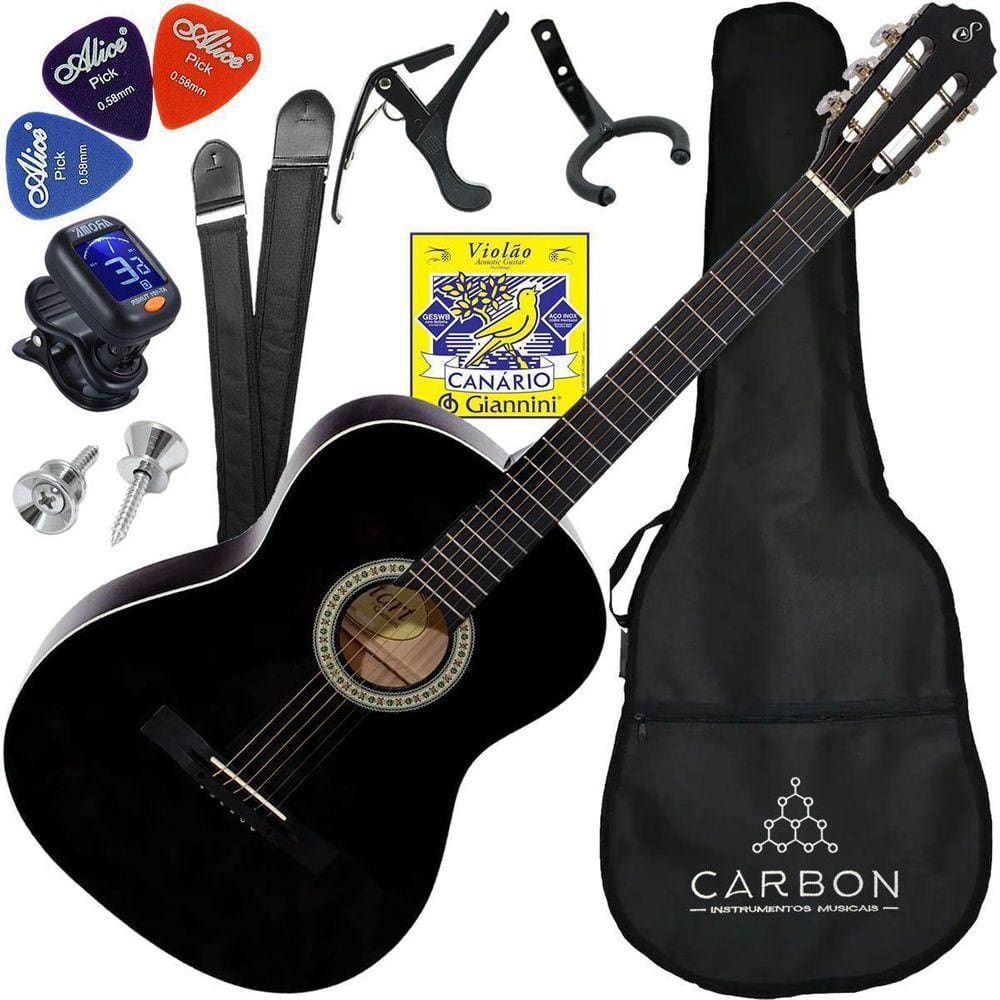 Kit Violão Acústico Aço S14 Giannini Preto Com Acessórios