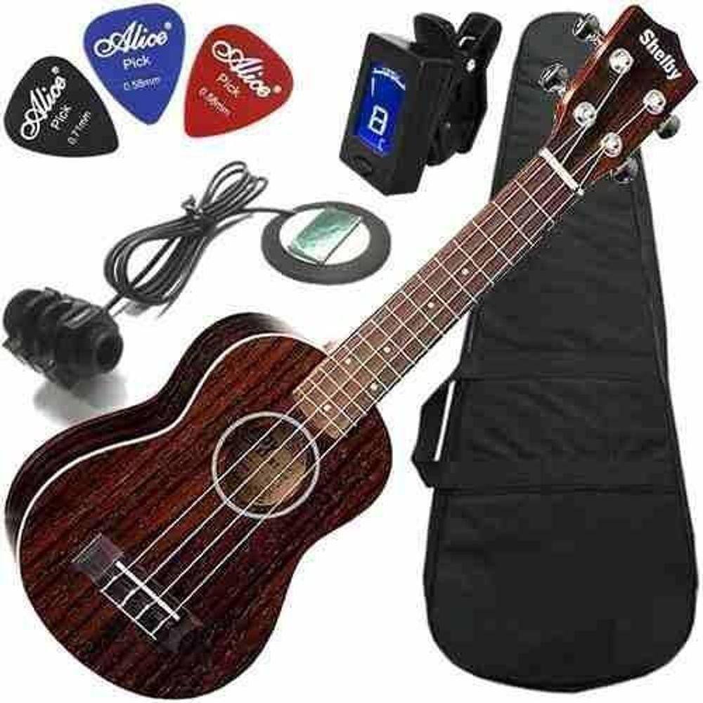 Kit Completo Ukulele Soprano Eletrico Shelby