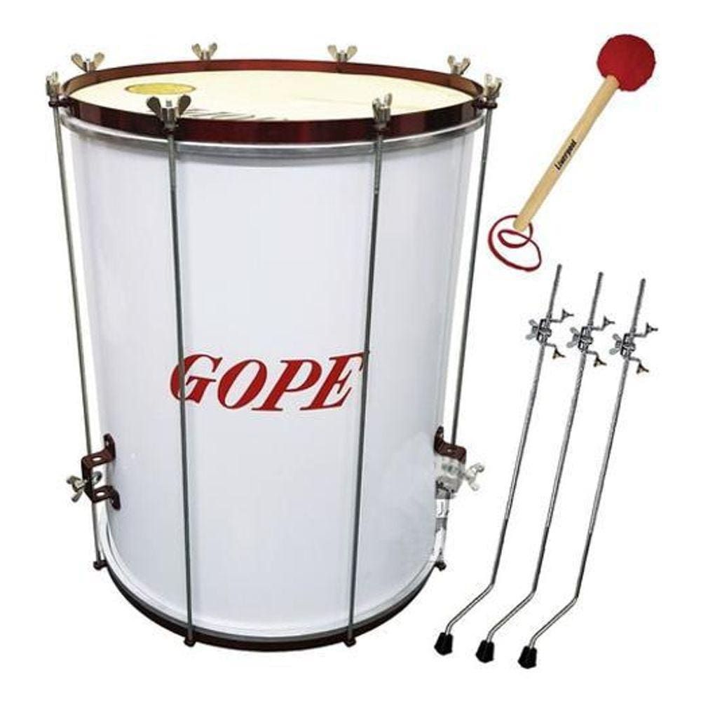 Kit Surdo Gope Alumínio 60Cm 18 Pele Couro + Baqueta + Tripé