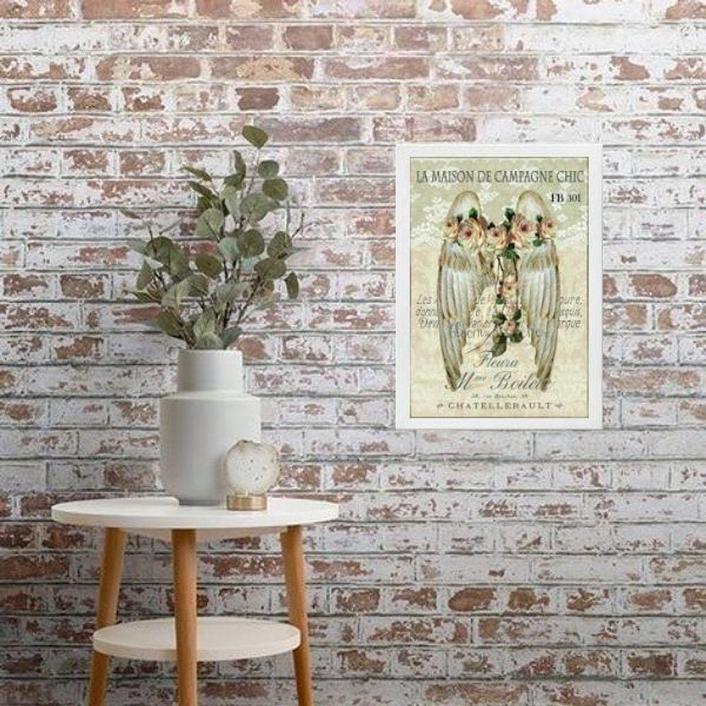Quadro Decorativo Asas Com Flores Vintage 45X34Cm