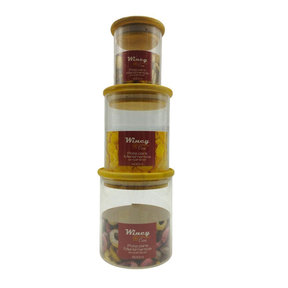 Kit 3 Potes Para Mantimentos Herméticos 200Ml 400Ml 500Ml