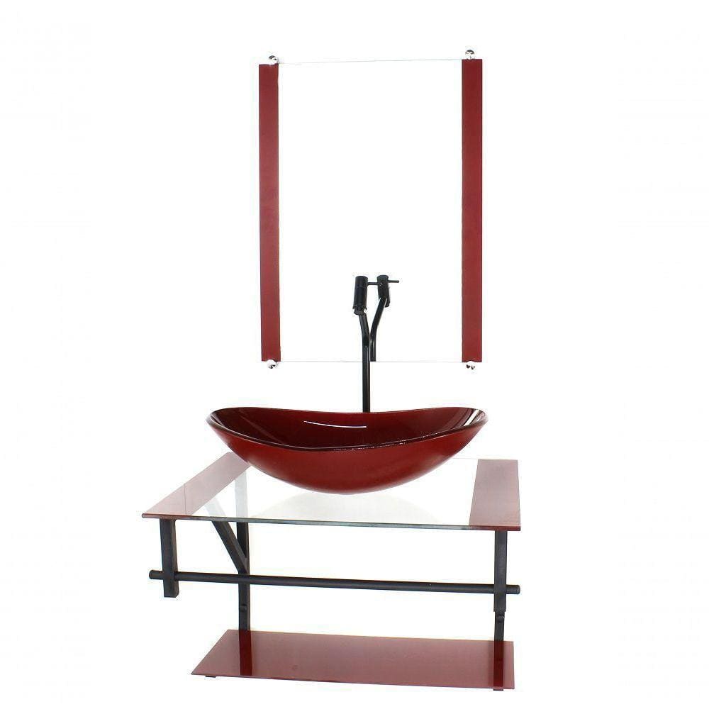 Gabinete De Vidro Para Banheiro 60cm Cuba Com Torneira Preta