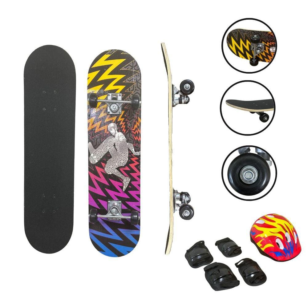 Skate Infantil 31´´ Iniciante Montado Completo com Kit de Proteção Importway Bw-014kr Radical