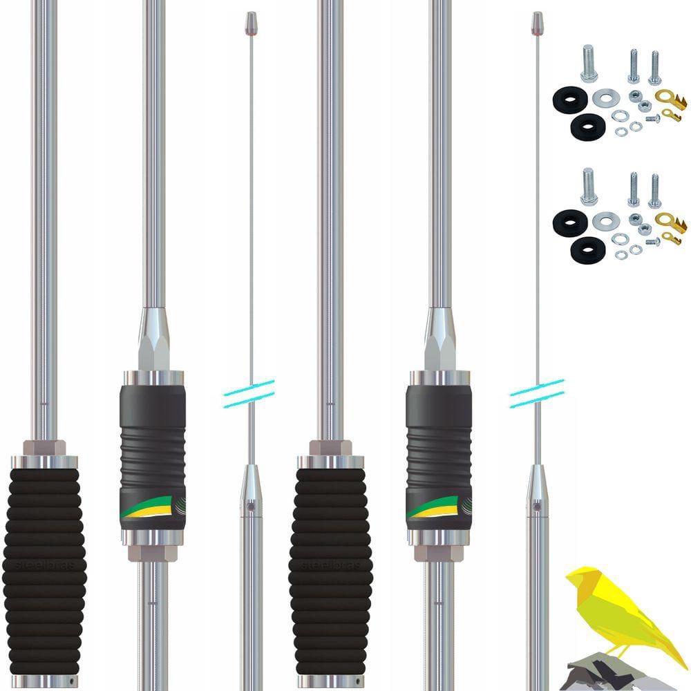 2 Antena Px Base Bobinada Cromada 100w Canarinho + Kit de Parafusos