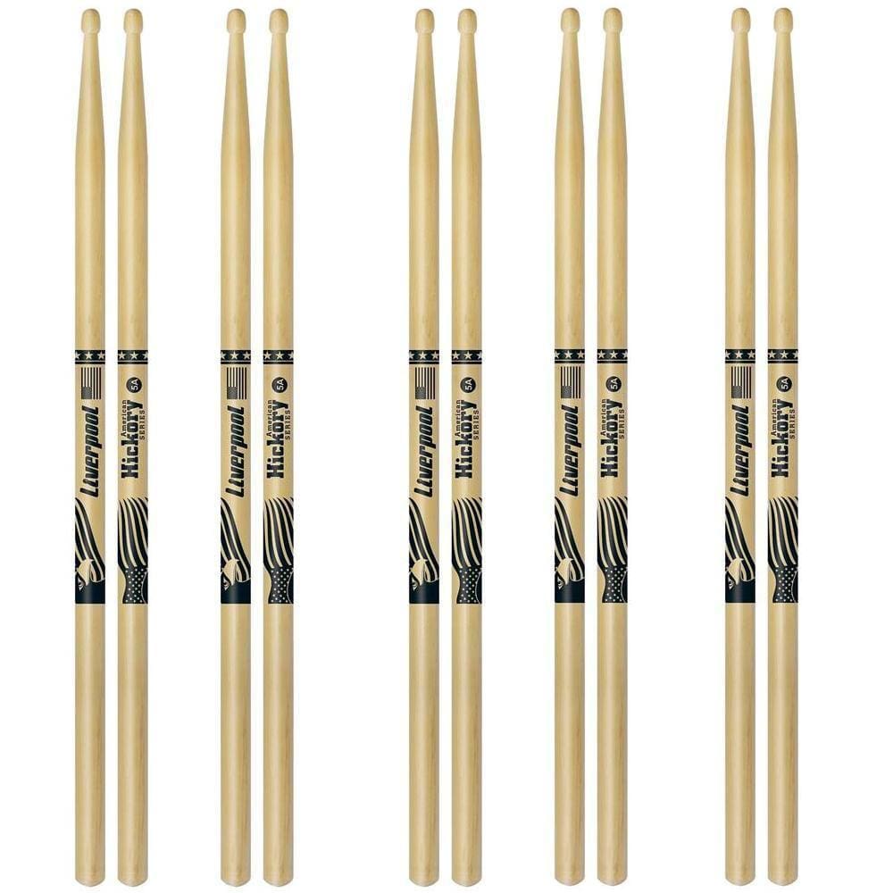 5 Pares Baqueta Hy 5Am American Hickory 5A Ponta Madeira