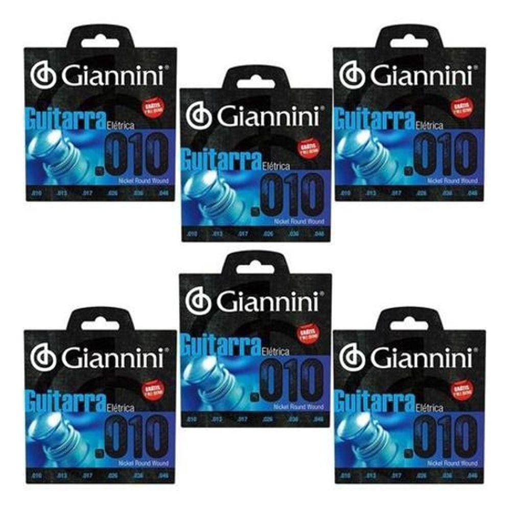 Kit 6 Encordoamento Guitarra .010 Geegst Mizinha Giannini
