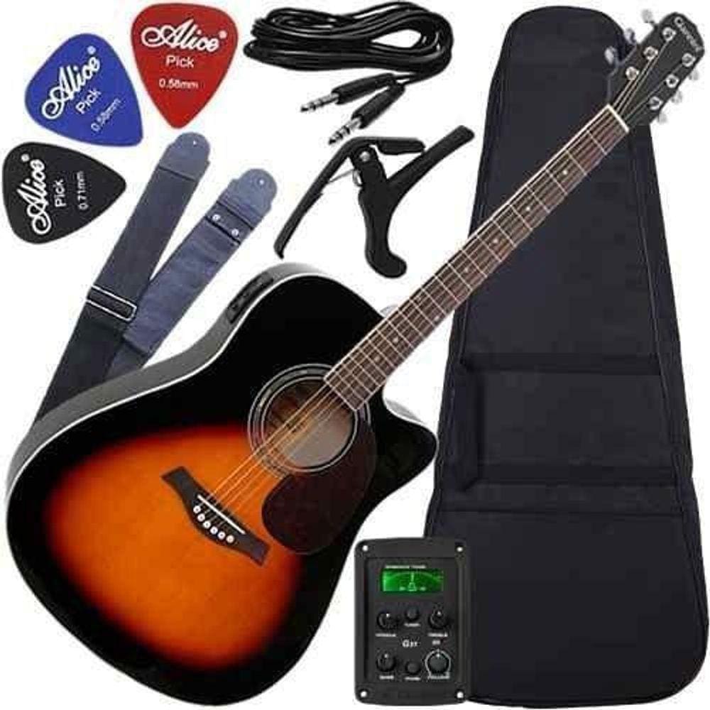 Kit Violão Folk Eletroacústico Capotraste Gf1R 3Ts Giannini