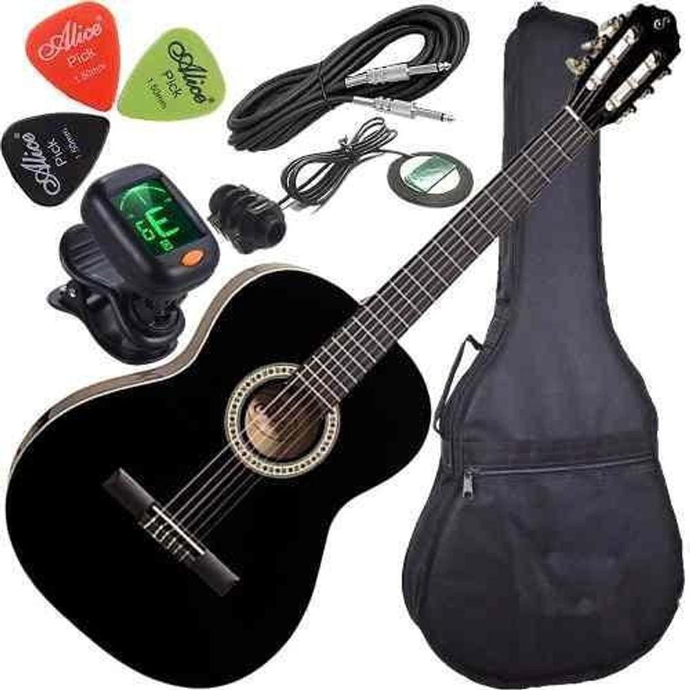 Kit Violão Eletroacústico Com Capa Afinador N14 Bk Giannini