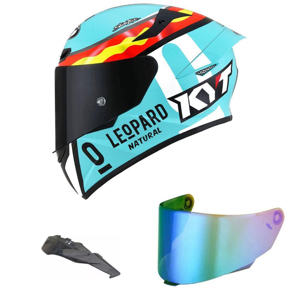 Capacete KYT TT Course Jaume Masia Leopardo Mais Viseira Camaleão e Spoiler Fumê