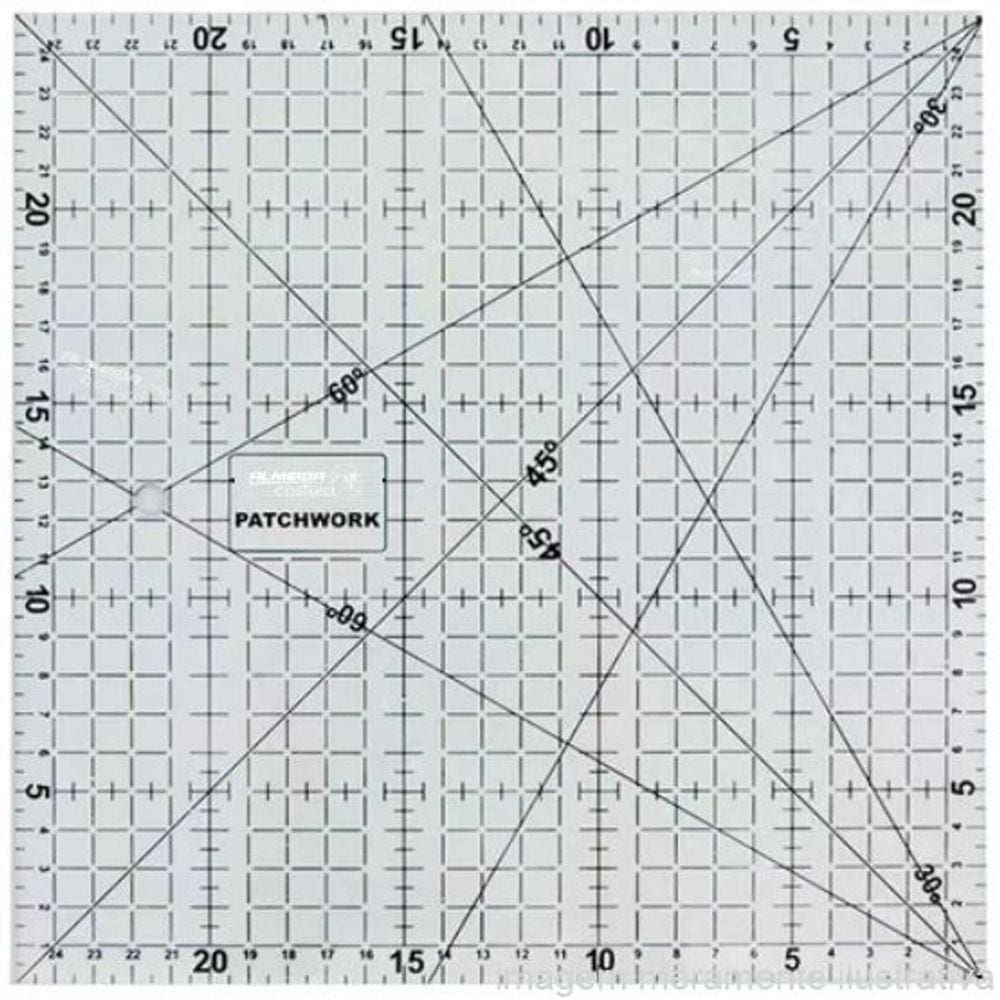 Régua Quadrada Patchwork Acrílica - Marcação De Moldes 25X25cm