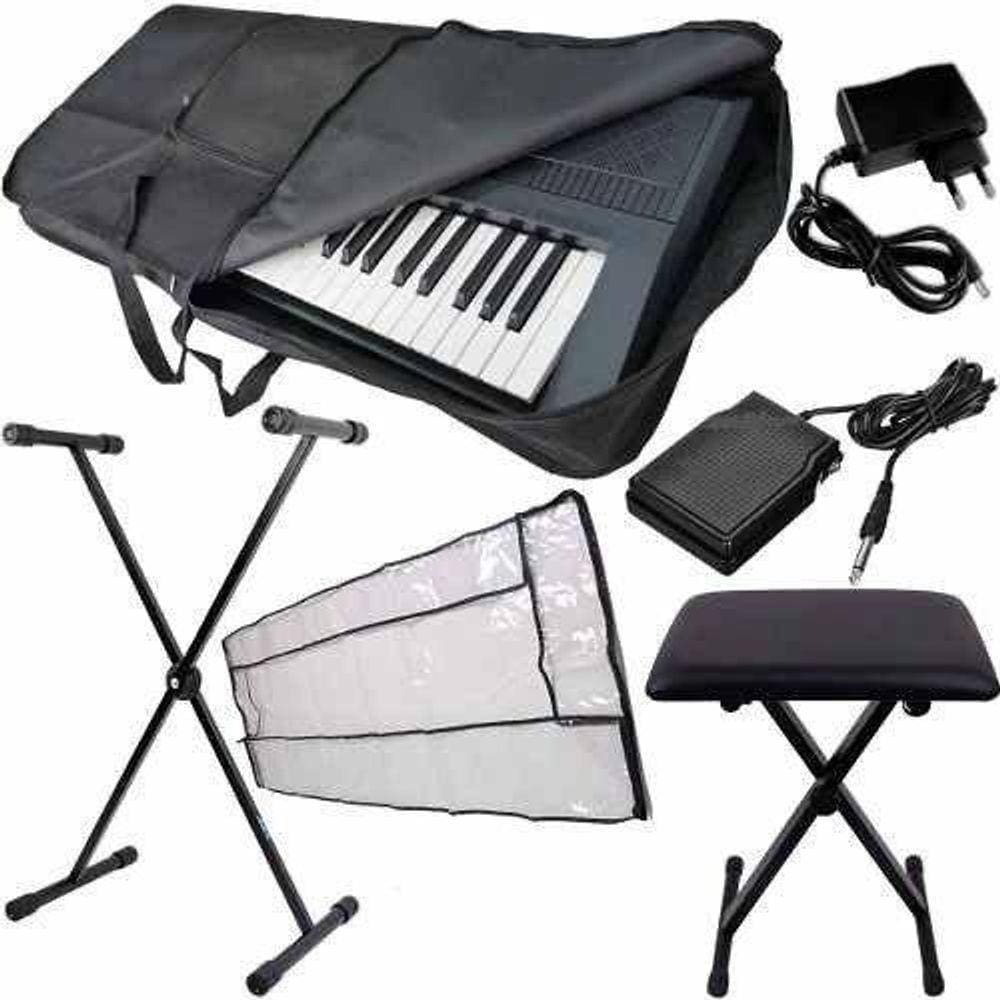 Kit Muti Acessórios Teclado Com Capa Suporte Banco Etc..