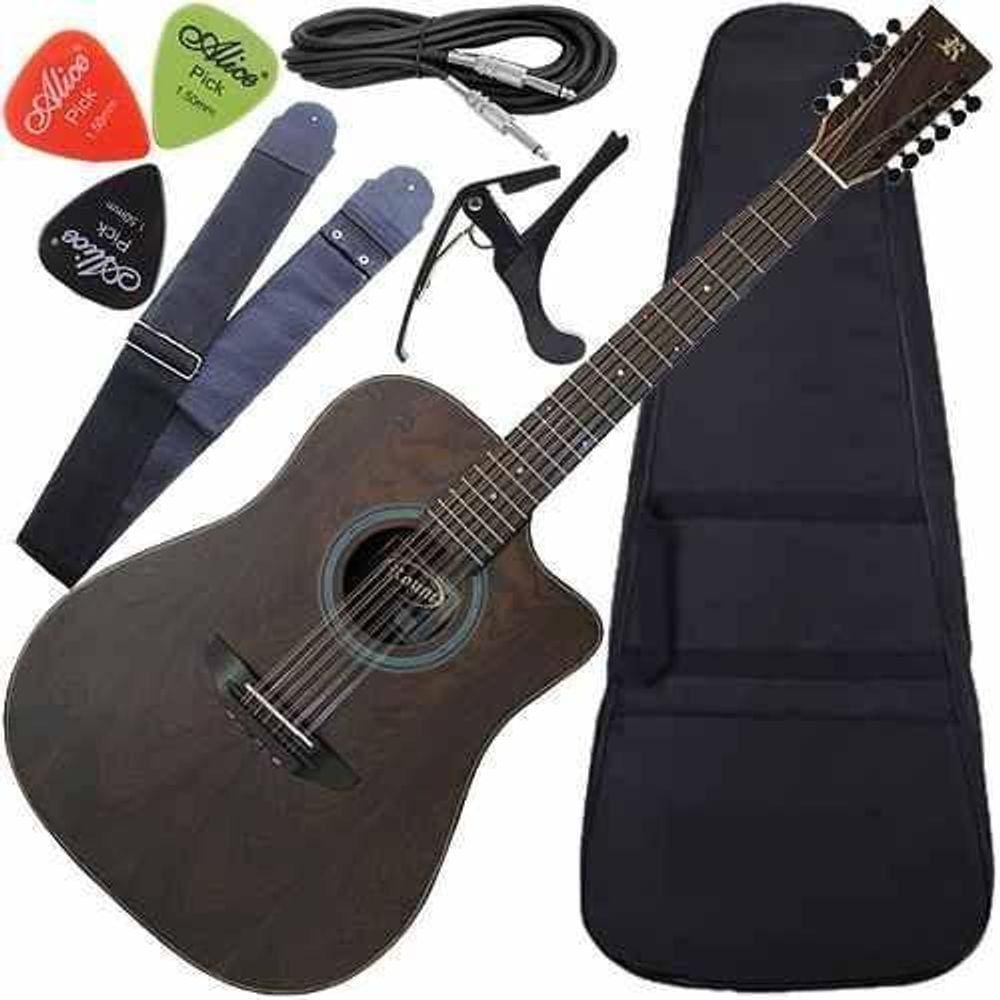 Kit Violão Rozini Folk Eletroacústico 12 Cordas Aço Rx415At