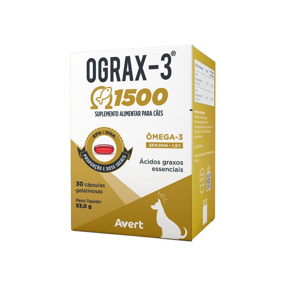 Suplemento Nutricional Avert Ograx 3 com 30 Cápsulas 1500mg