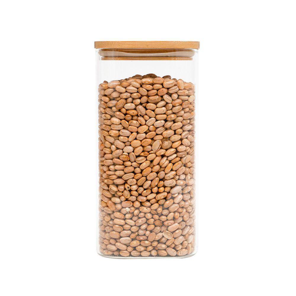 Pote de vidro 1,4Lcom tampa de bambu hermético quadrado - Tüd