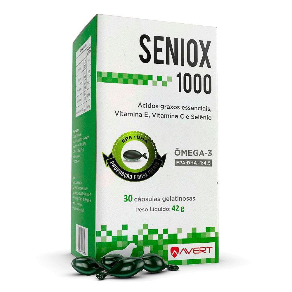 Suplemento Nutricional Avert Seniox 30 Cápsulas para Cães e Gatos 1000mg