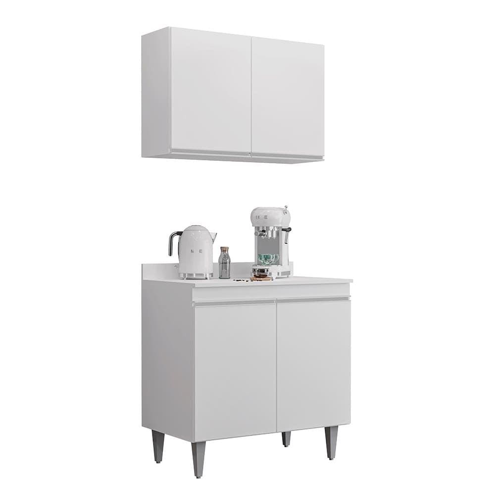 Kit Cozinha Balcão e Aéreo 80cm C/ Tampo Branco - Vallisa Decor