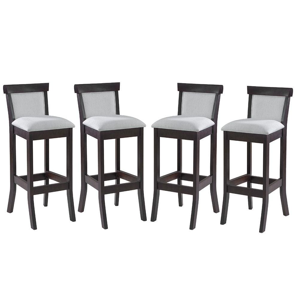 Kit 4 Banquetas Alta Estofada Encosto Mônaco 36x100Cm Madeira Maciça Linho Bege Cru L71