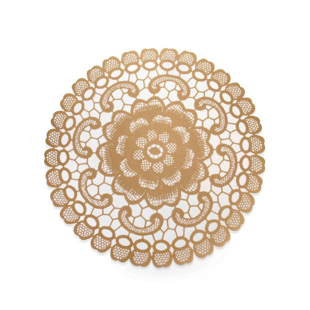 Jogo Americano Redondo de Plástico Flor Dourado 38 cm - D`Rossi
