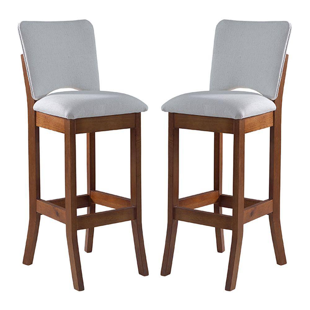 Kit 2 Banquetas Alta Estofada Bianca 38x108Cm Madeira Linho Bege Cru L71