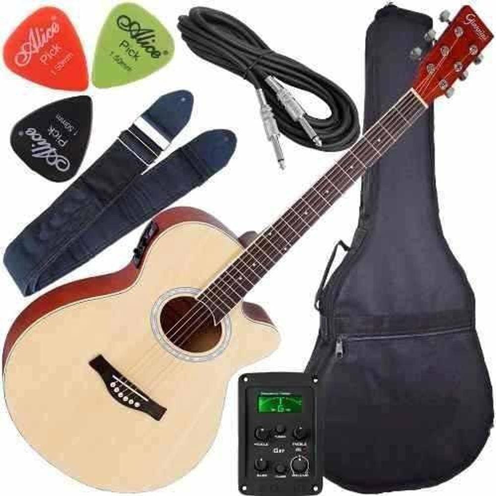 Kit Violão Folk Eletroacústico Aço Gsf1R Giannini Natural