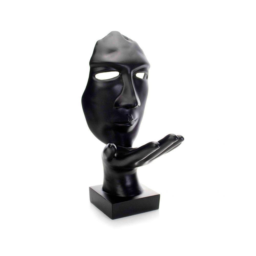 Máscara Sopro Decorativa Preto Fosco em Cerâmica 35x16x20 cm - D`Rossi