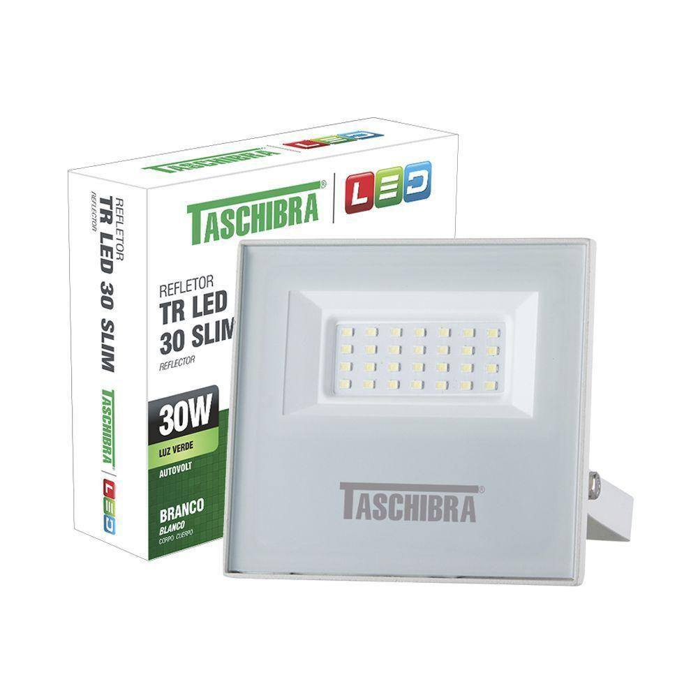 Refletor Taschibra Led Tr Slim 30W Luz Verde Branco Bivolt