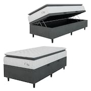 Cama Box Baú Colchão Solteiro Molas Ensacadas City Pillow Top 88x64cm Branco/preto Hellen Cinza
