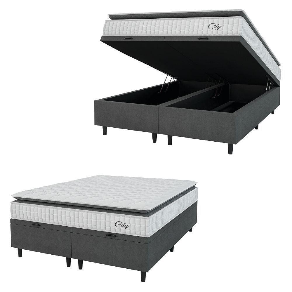 Cama Box Colchão Baú Casal Queen Molas Ensacadas City 158x64cm Branco/preto Hellen Branco/pre