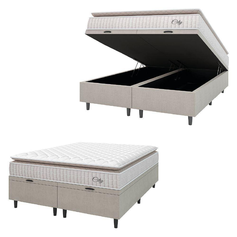 Cama Box Colchão Baú Casal Queen Molas Ensacadas City Pillow Top 158x64cm Branco/bege Hellen Branco/bg