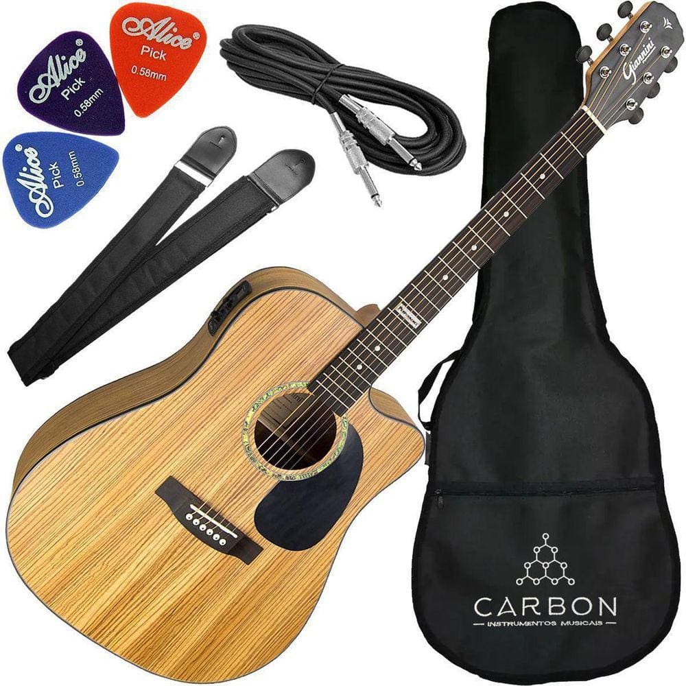 Kit Violão Folk Eletroacústico Giannini Gf1D Zw Com Afinador