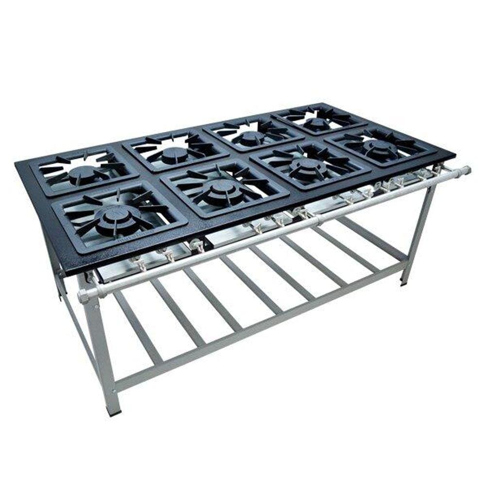 Fogao Industrial 8 Bocas M16 Queimador Duplo Premium 40x40 Perfil 9cm Para Panela Metalmaq