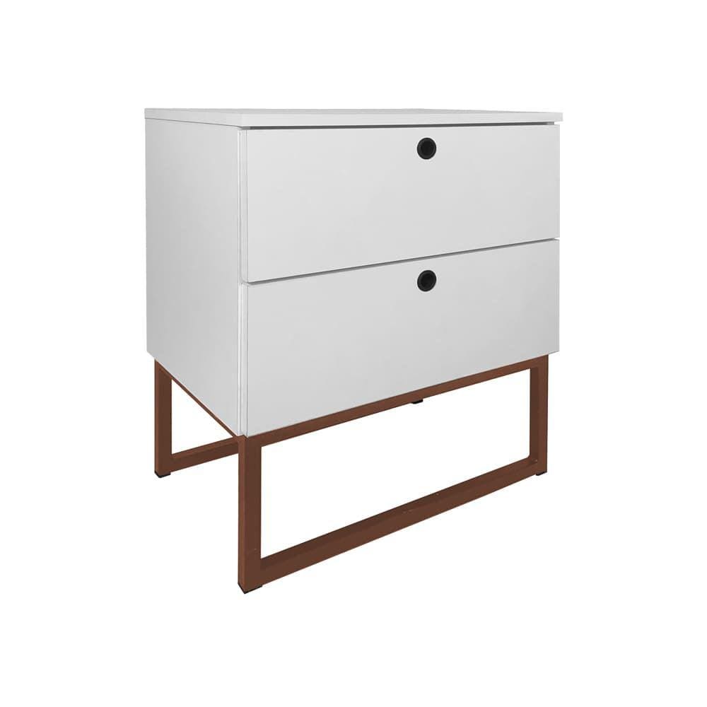Mesa de Cabeceira Slim Branco 2 Gavetas Base Metálica Cobre - Vallisa Decor