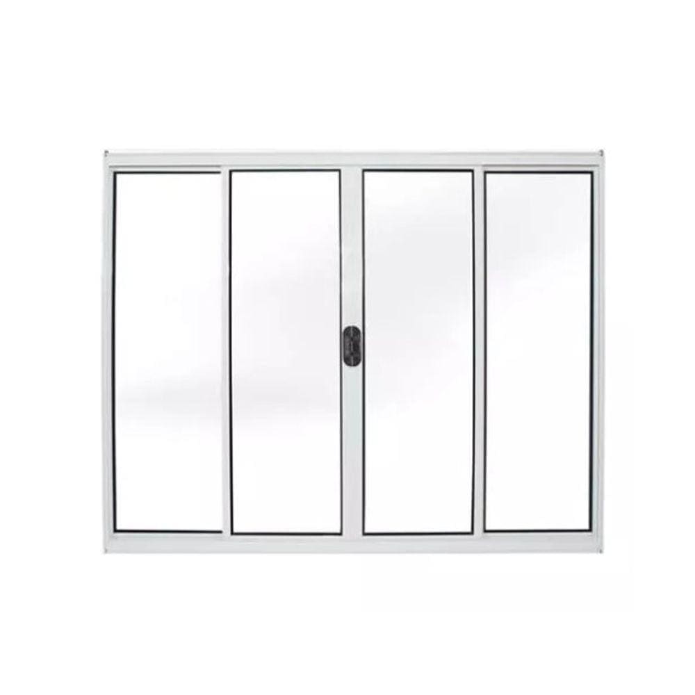 Janela 100x150 4 Folhas Vidro - Alumínio Branco - Linha 18 Modular