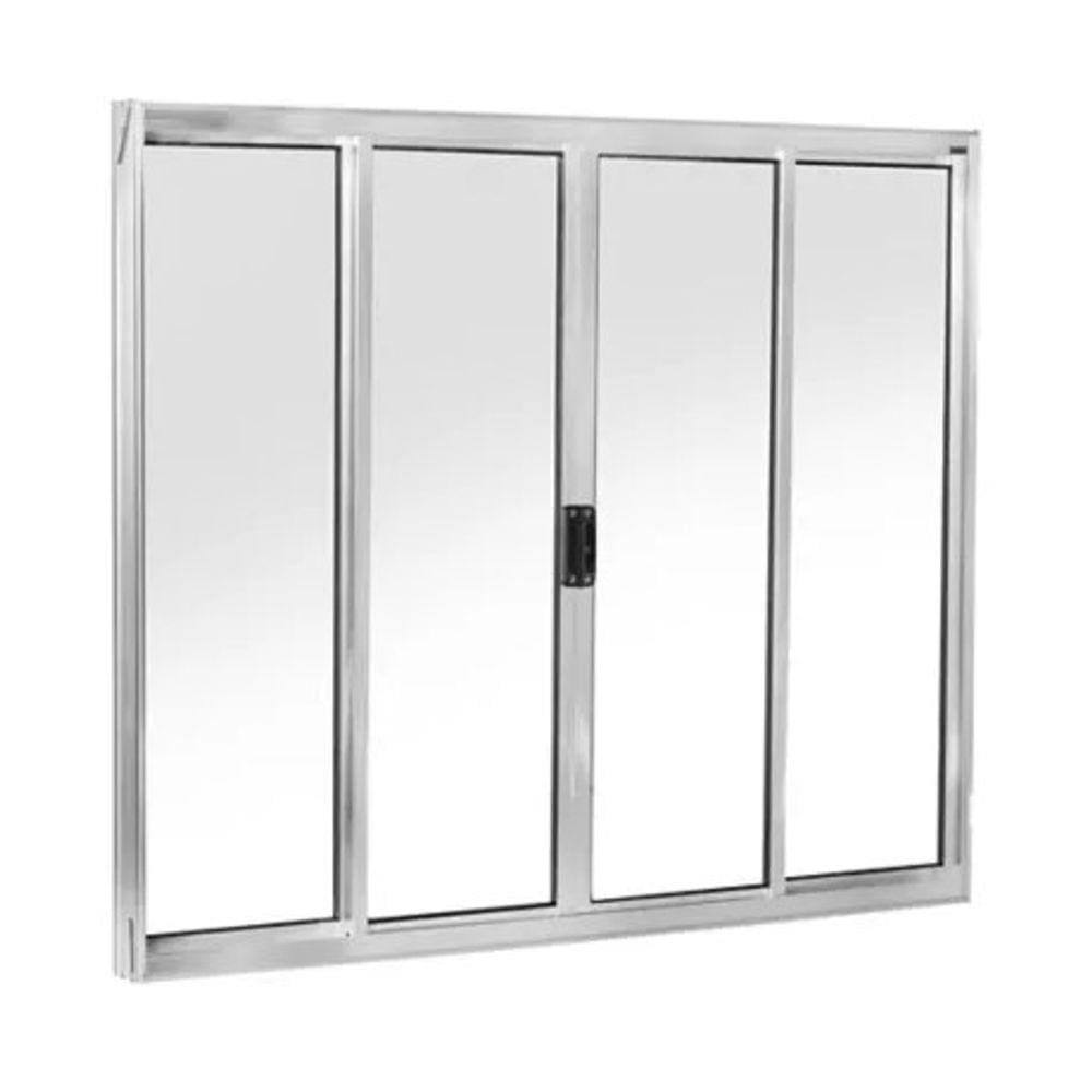 Janela 120x120 4 Folhas Vidro - Alumínio Brilhante - Linha 18 Modular