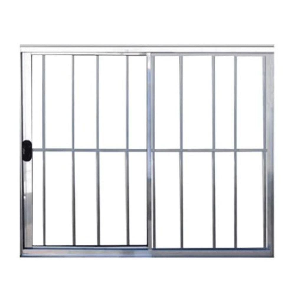 Janela 120x120 2 Folhas c/Grade - Alumínio Brilhante - Linha 18 Modular