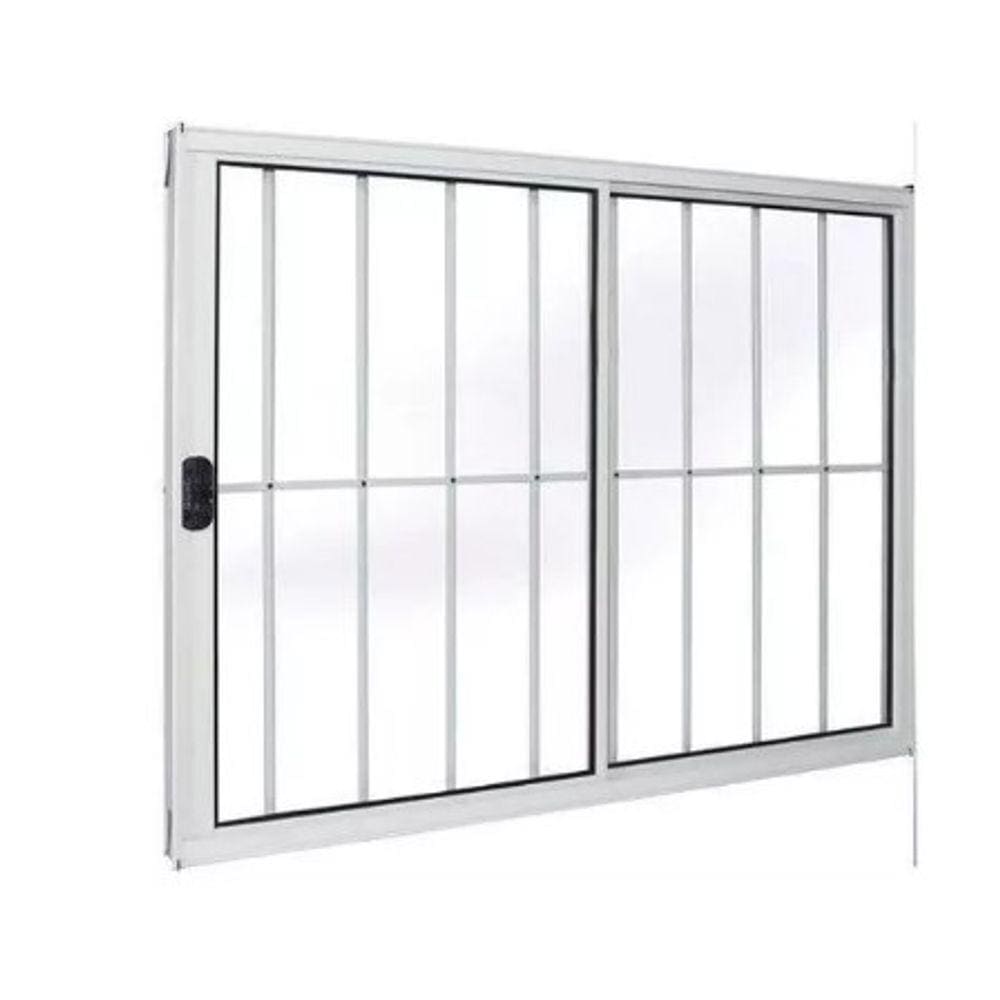 Janela 120x150 2 Folhas c/Grade - Alumínio Branco - Linha 18 Modular
