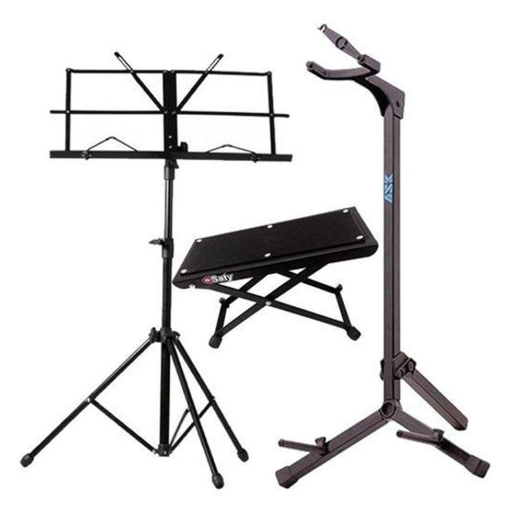 Kit Suporte Violão Ask G3S Com Estante Partitura Descanço Pé