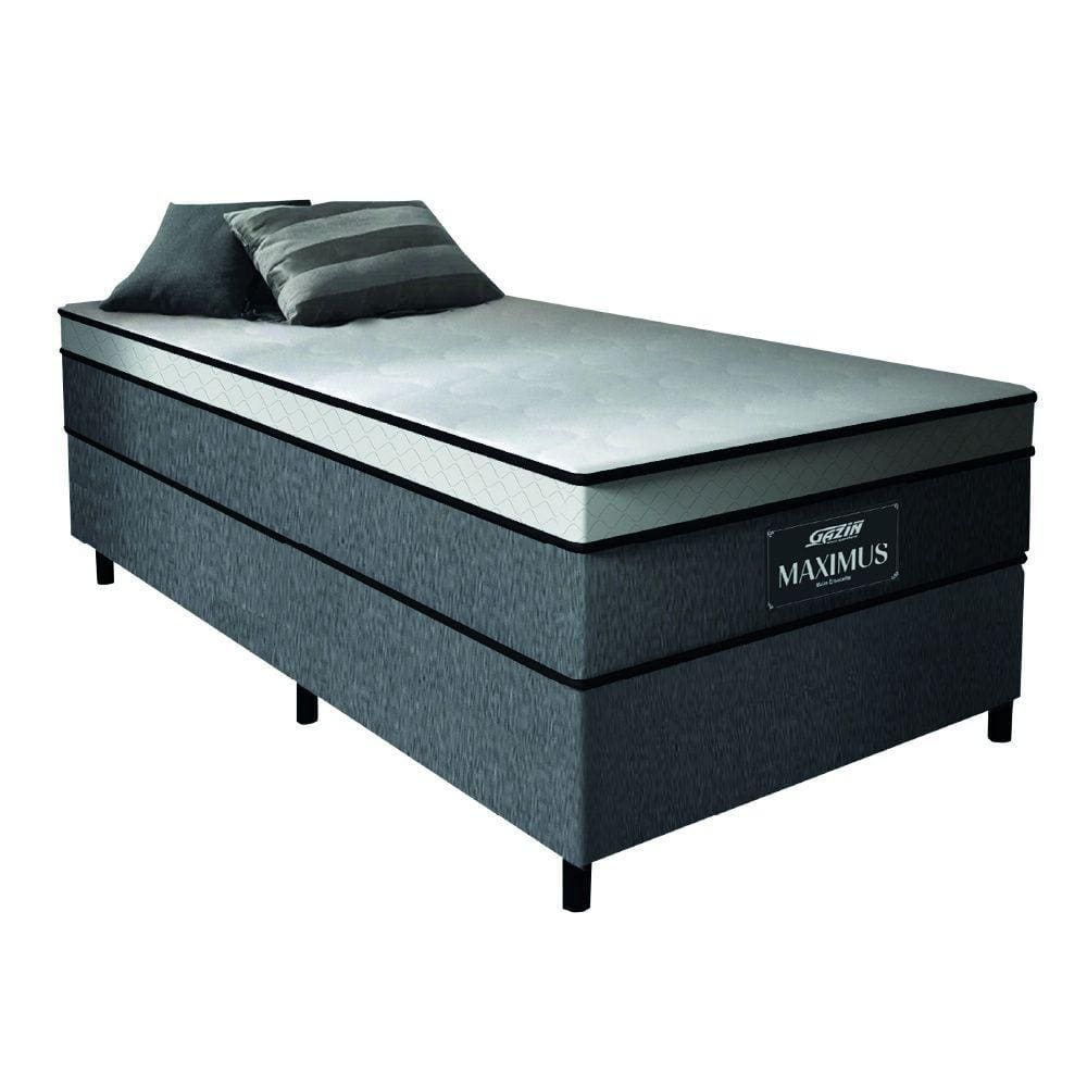 Cama Box Solteiro Colchão Gazin Maximus Molas Ensacadas 88x188x62cm Linho Grafite / Preto - Suporta até 120Kg por Pessoa